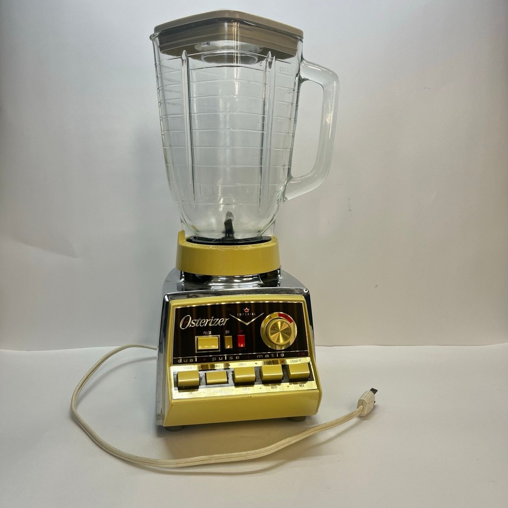 Vtg Osterizer Imperial Dual Pulse Matic 10 Speed‎ Blender Harvest Yellow Glass